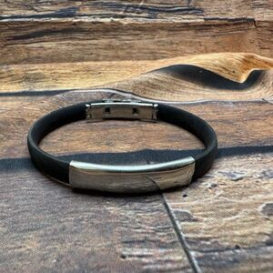 Men's Stainless Steel Black Rubber ID Bracelet Bangle Engravable Jewelry Gift